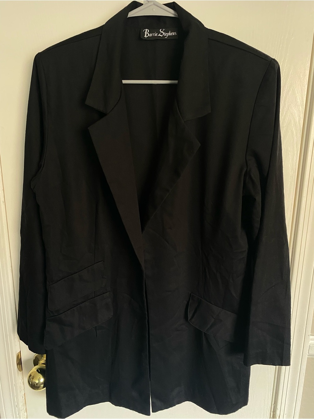 Vintage Barrie Stephens Black Longline Open Front Blazer Jacket Fits Large XL